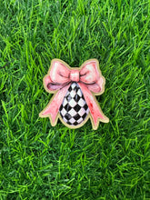 Load image into Gallery viewer, Checkered Egg With Bow Acrylic Blank & Decal Set