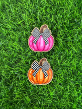 Load image into Gallery viewer, Checkered Bow Pumpkin Acrylic Blank & Decal Set