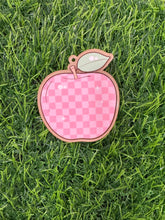 Load image into Gallery viewer, Pink Checkered Apple Keychain Acrylic Blank & Decal Set Collection