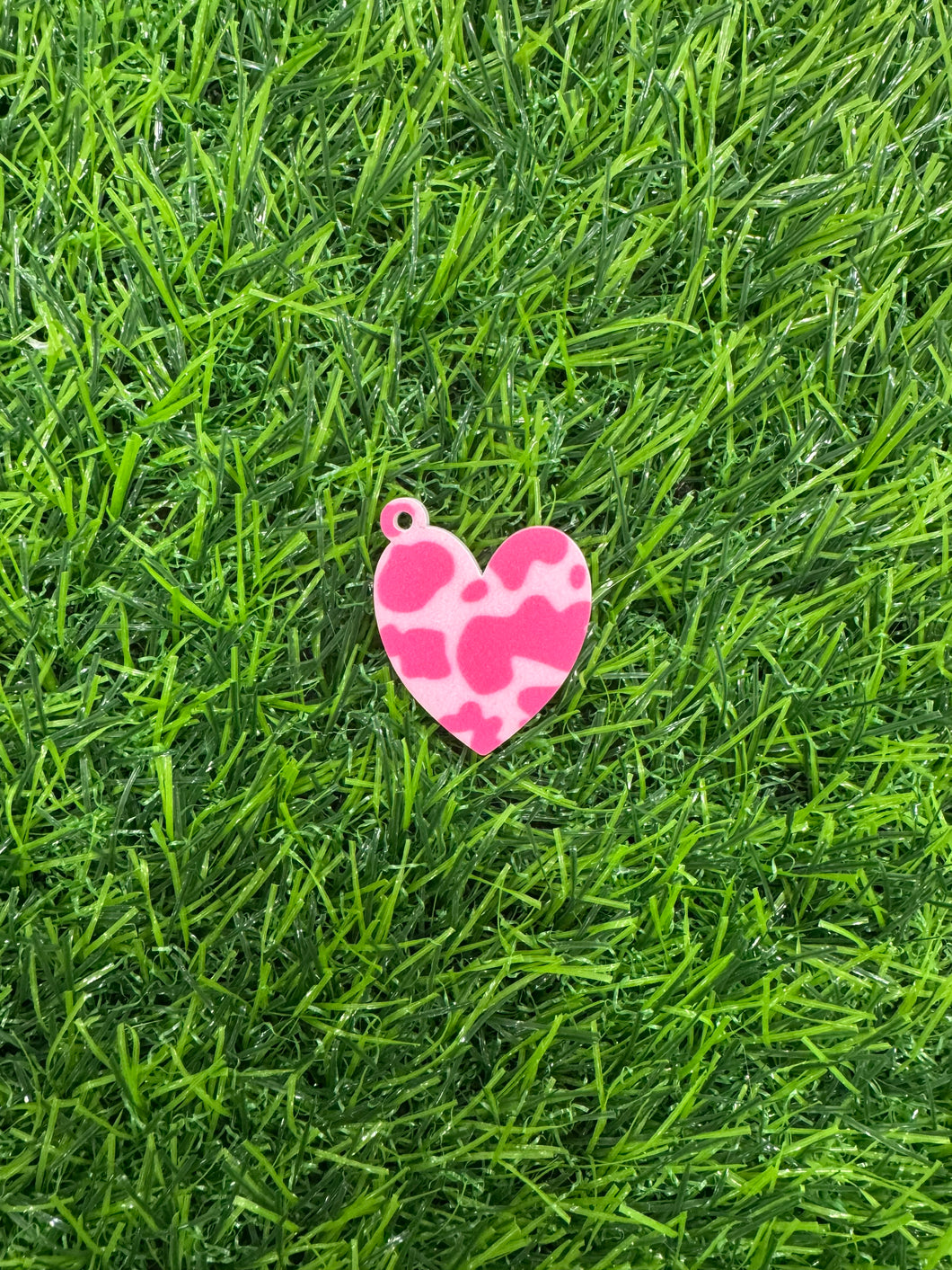 Pink Cow Print Heart Charm Acrylic Blank