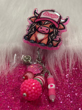 Load image into Gallery viewer, Bougie Pink Highland Cow Retractable Badge Reel
