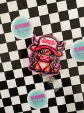 Load image into Gallery viewer, Bougie Pink Highland Cow Retractable Badge Reel
