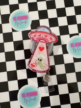 Load image into Gallery viewer, Alien Cupid UFO Valentine’s Day Retractable Badge Reel
