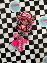 Load image into Gallery viewer, Bougie Pink Highland Cow Retractable Badge Reel
