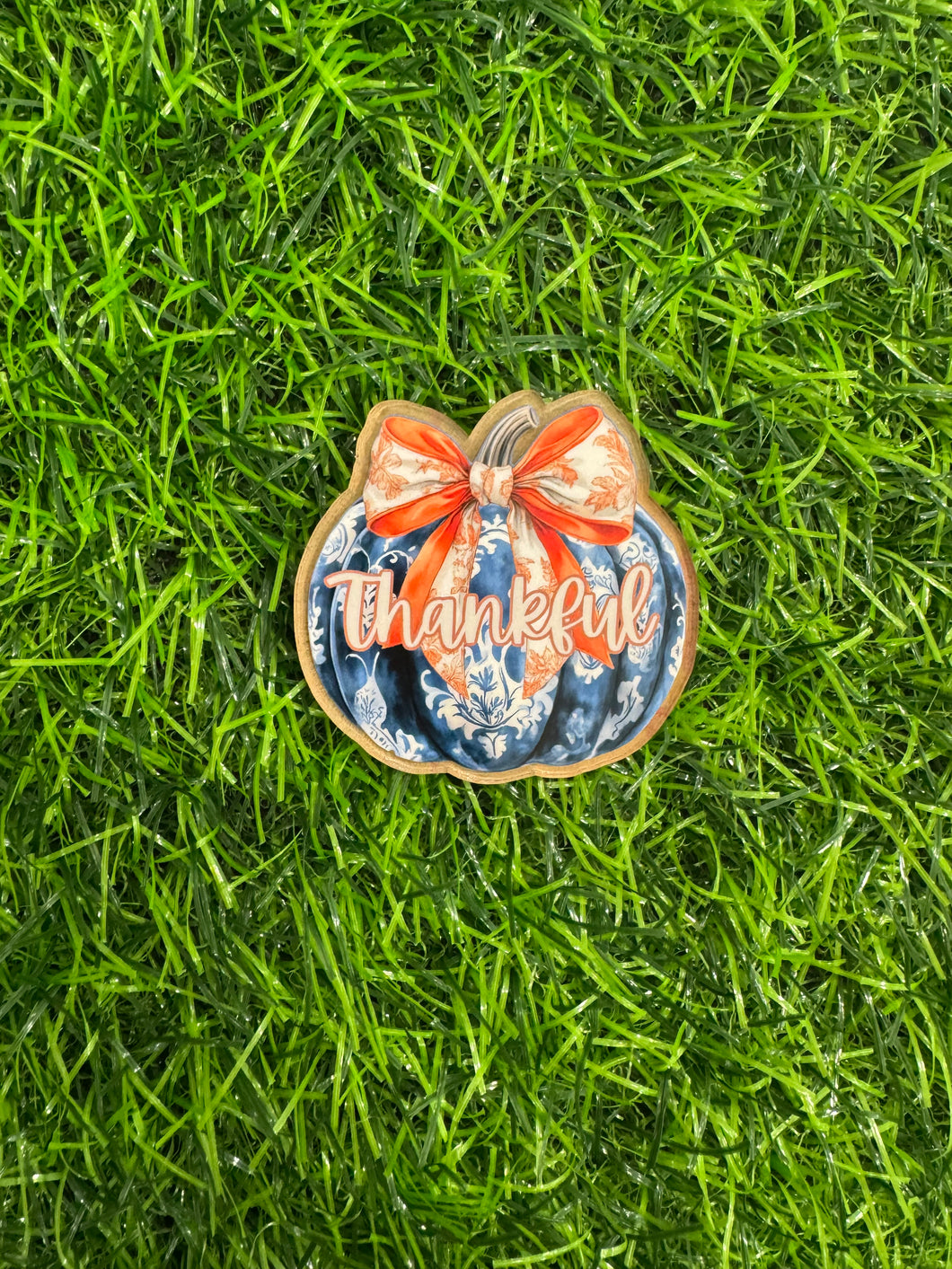 Orange & Blue Floral Thankful Pumpkin & Orange Floral Bow Acrylic Blank & Decal Set Collection