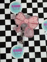 Load image into Gallery viewer, Pink Floral Stethoscope Bow Retractable Badge Reel

