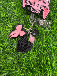 Black Heart Pink Bow Retractable Badge Reel