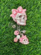 Load image into Gallery viewer, Skull With Pink Ghost Bow Retractable Badge Reel
