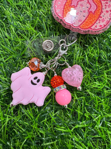 Pink Lace Patchwork Pumpkin Retractable Badge Reel