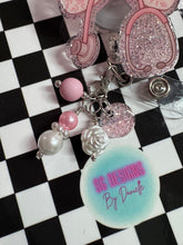 Load image into Gallery viewer, Pink Floral Stethoscope Bow Retractable Badge Reel
