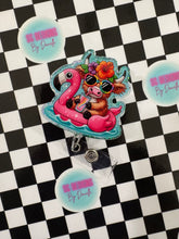 Load image into Gallery viewer, Highland Cow Flamingo Pool Float Summer Retractable Badge Reel
