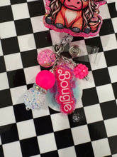 Load image into Gallery viewer, Bougie Pink Highland Cow Retractable Badge Reel

