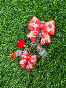 Strawberry Bow Retractable Badge Reel