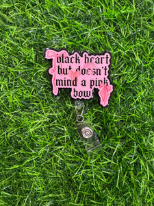 Black Heart Pink Bow Retractable Badge Reel