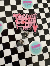 Load image into Gallery viewer, Black Heart Pink Bow Retractable Badge Reel
