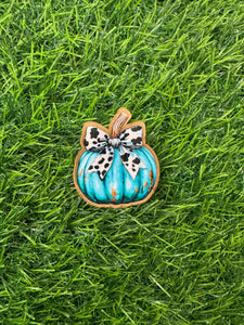 Turquoise Pumpkin With Cowprint Bow Acrylic Blank & Decal Set