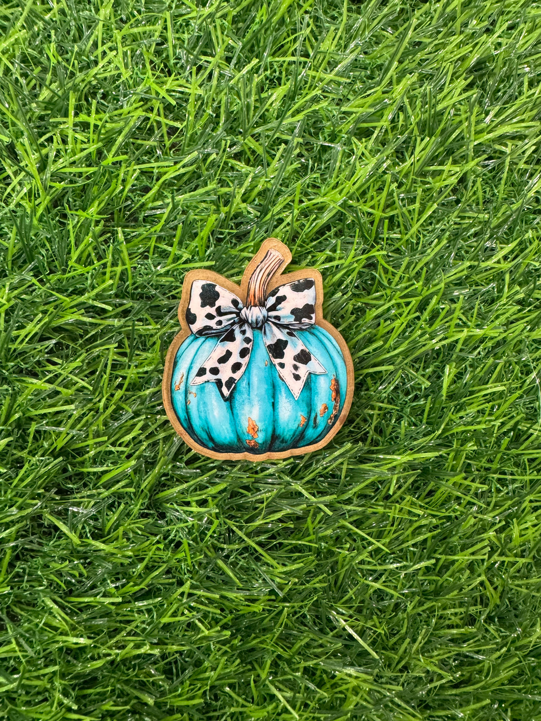 Turquoise Pumpkin With Cowprint Bow Acrylic Blank & Decal Set