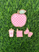 Load image into Gallery viewer, Pink Checkered Apple Keychain Acrylic Blank &amp; Decal Set Collection
