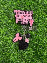 Load image into Gallery viewer, Black Heart Pink Bow Retractable Badge Reel
