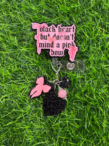 Black Heart Pink Bow Retractable Badge Reel