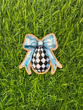 Load image into Gallery viewer, Checkered Egg With Bow Acrylic Blank &amp; Decal Set
