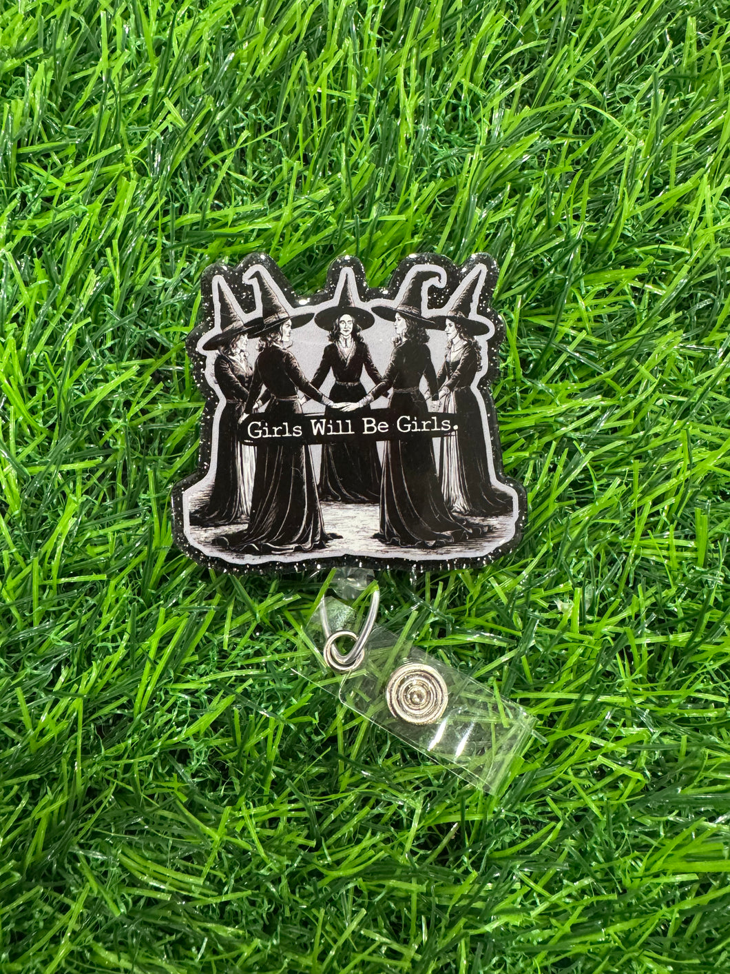 Girls Will Be Girls Witch Circle Retractable Badge Reel